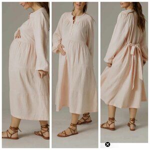 A Pea In The Pod Maxi Maternity Dress, Med, Soft Pink, 100% Organic Cotton NWT